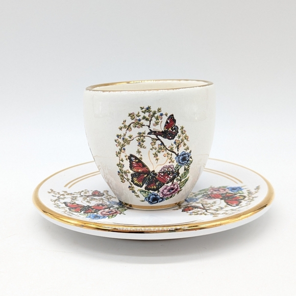 Manousakis Keramik Small Ceramic Butterfly Floral Bone China Espresso Tea Cup - Picture 5 of 13